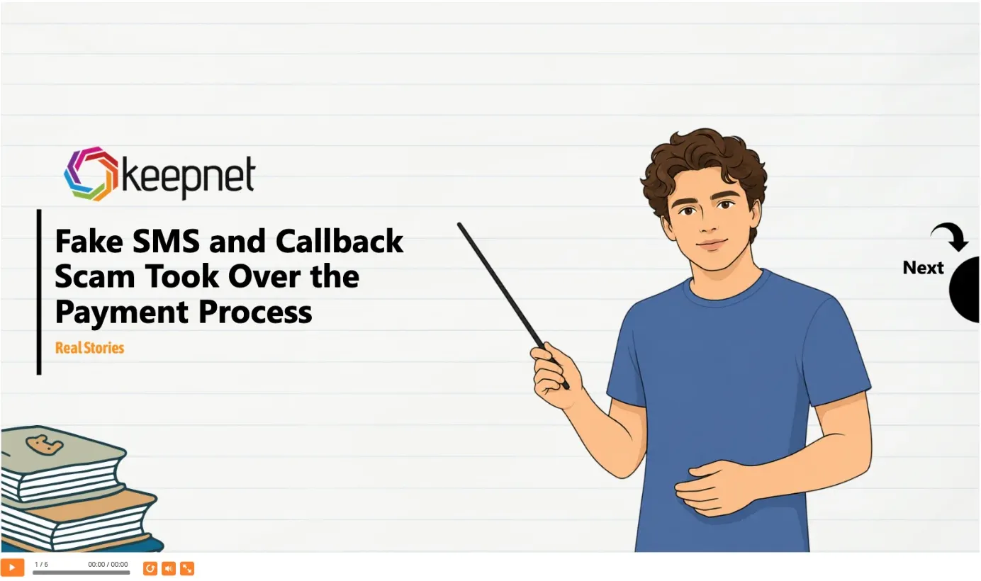 The callback phishing training an employee receives, in the Keepnet training player.