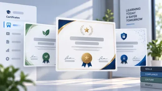 Completion certificates displayed in the training library.