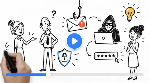 A doodle animation explaining how phishing works.