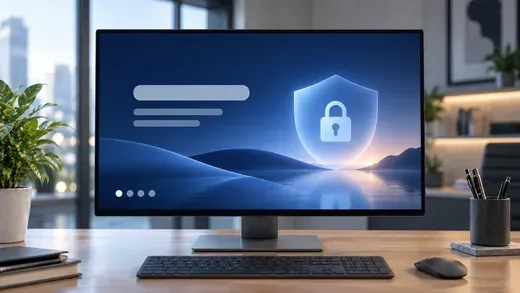 A security awareness screensaver displayed on a desktop monitor.