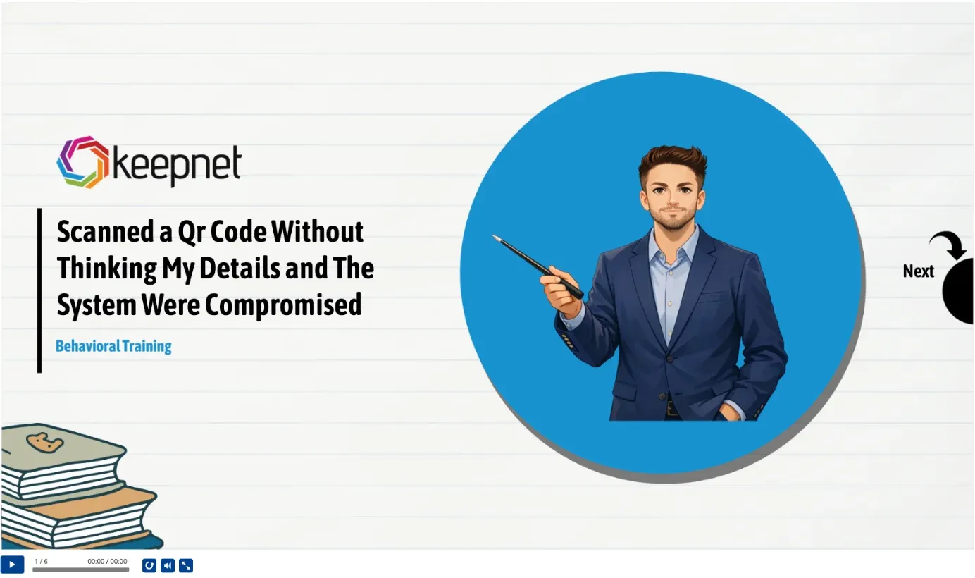 The QR code training an employee receives after the scan, in the Keepnet training player.