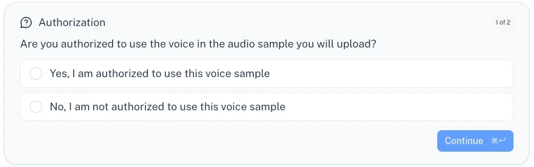 Voice clone authorisation step in the Keepnet console.