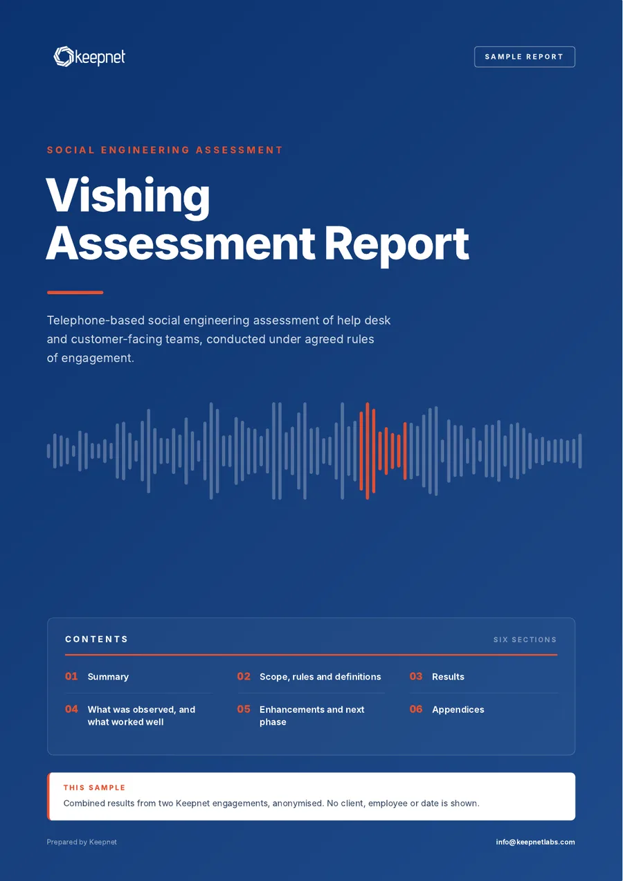 Sample vishing assessment report, page 1 of 8
